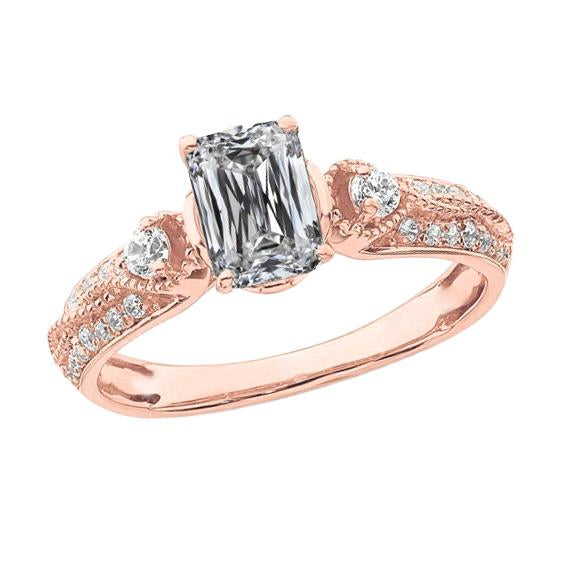 Anello di fidanzamento con diamante smeraldo Milgrain 4,20 carati oro rosa 14K - harrychadent.it