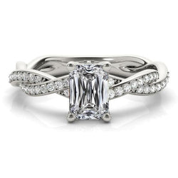 Anello di fidanzamento con diamante smeraldo, gambo attorcigliato, 4 carati