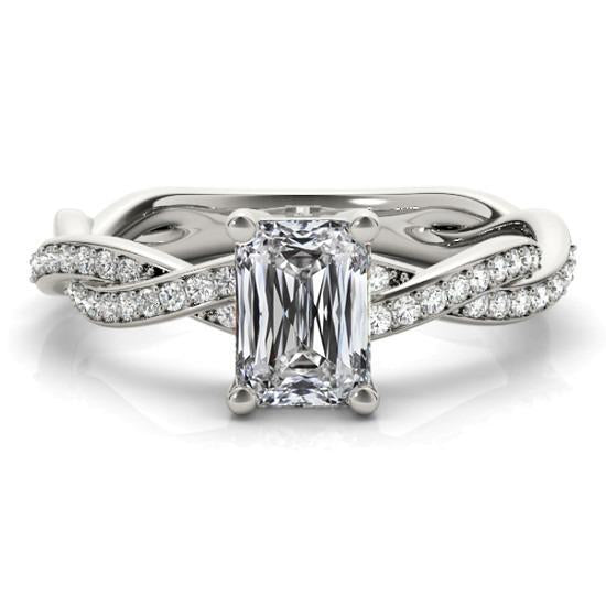 Anello di fidanzamento con diamante smeraldo, gambo attorcigliato, 4 carati - harrychadent.it