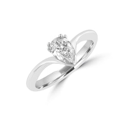 Anello di fidanzamento con diamante solitario 2 carati taglio pera e oro bianco 14 carati