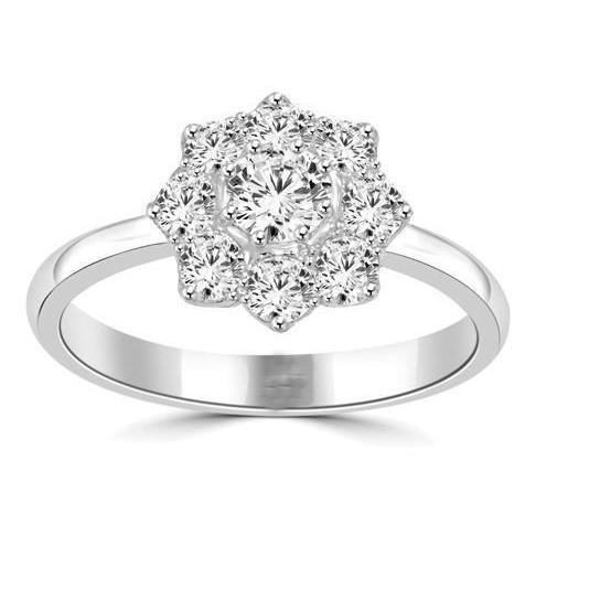 Anello di fidanzamento con diamante stile fiore 3,25 carati Halo 14k White Gold - harrychadent.it