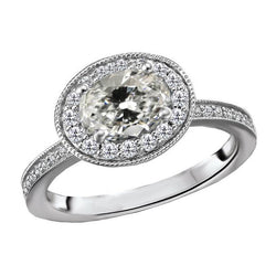 Anello di fidanzamento con diamante taglio antico Halo rotondo e ovale 4.50 carati