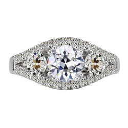Anello di fidanzamento con diamante taglio antico rotondo 3 pietre stile 6,50 carati