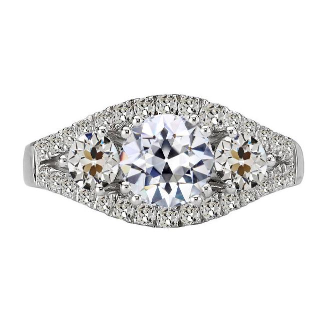 Anello di fidanzamento con diamante taglio antico rotondo 3 pietre stile 6,50 carati - harrychadent.it