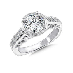 Anello di fidanzamento con diamante taglio rotondo scintillante in oro bianco da 3.50 carati