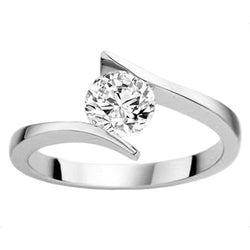 Anello di fidanzamento con diamante tondo da 2 carati e solitario a tensione in oro bianco 14K