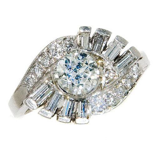 Anello di fidanzamento con diamante tondo e baguette stile vintage 2,30 carati - harrychadent.it