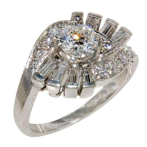 Anello di fidanzamento con diamante tondo e baguette stile vintage 2,30 carati - harrychadent.it