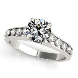 Anello di fidanzamento con diamante, tondo, taglio antico, griffe, 3,50 carati, in oro bianco