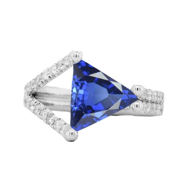 Anello di fidanzamento con diamante trilioni di zaffiro gambo diviso 3 carati - harrychadent.it