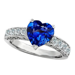 Anello di fidanzamento con diamante zaffiro blu Ceylon taglio cuore 2.50 carati