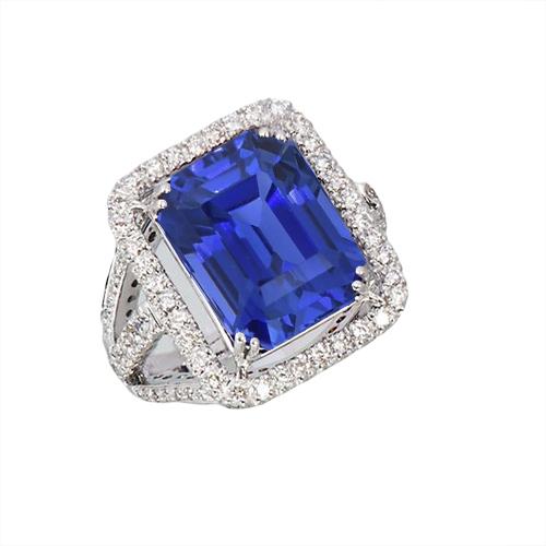 Anello di fidanzamento con diamante zaffiro blu Halo 6.50 carati oro 14K - harrychadent.it