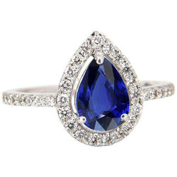 Anello di fidanzamento con diamante zaffiro blu Halo taglio a pera 3.50 carati
