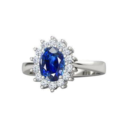 Anello di fidanzamento con diamante zaffiro blu dello Sri Lanka, oro bianco 2,60 ct 14K - harrychadent.it