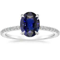 Anello di fidanzamento con diamante zaffiro blu ovale con montatura a griffe 6 carati