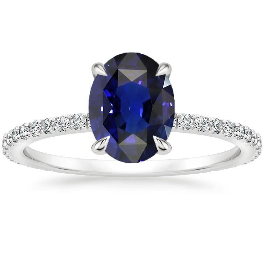 Anello di fidanzamento con diamante zaffiro blu ovale con montatura a griffe 6 carati - harrychadent.it