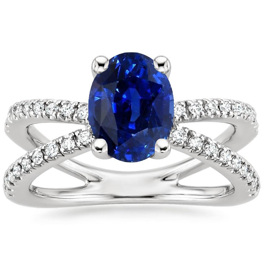 Anello di fidanzamento con diamante zaffiro dello Sri Lanka 5 carati con gambo diviso - harrychadent.it