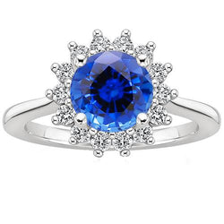 Anello di fidanzamento con diamante zaffiro di Ceylon stile Sunburst 3.50 carati Nuovo