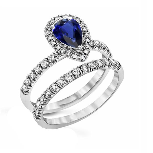 Anello di fidanzamento con diamante. pera. zaffiro dello Sri Lanka. 2.50 carati - harrychadent.it