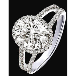 Anello di fidanzamento con diamanti Halo da 2.30 carati. doppio gambo in oro bianco 14K