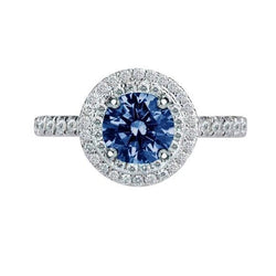 Anello di fidanzamento con diamanti bianchi e blu tondi da 2.51 carati