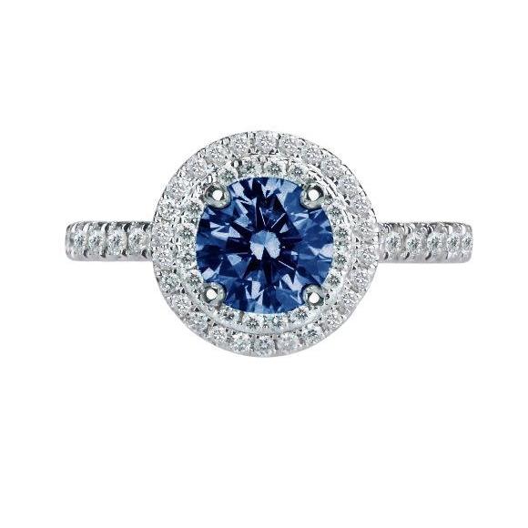 Anello di fidanzamento con diamanti bianchi e blu tondi da 2.51 carati - harrychadent.it