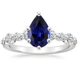 Anello di fidanzamento con diamanti e pera blu zaffiro con accenti 6.75 carati