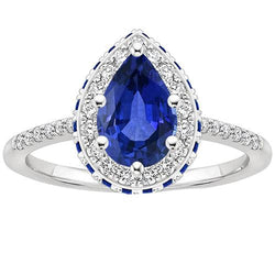 Anello di fidanzamento con diamanti e pietre preziose Halo con zaffiro blu taglio a pera 6 carati