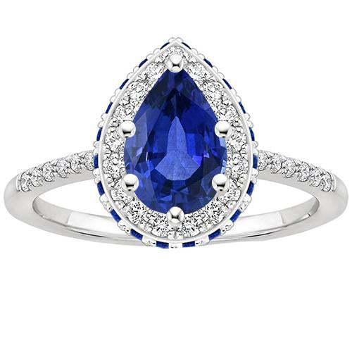 Anello di fidanzamento con diamanti e pietre preziose Halo con zaffiro blu taglio a pera 6 carati - harrychadent.it