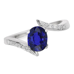 Anello di fidanzamento con diamanti e zaffiri ovale a tensione 2.50 carati
