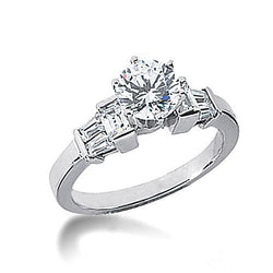Anello di fidanzamento con diamanti rotondi e baguette Oro bianco 1.60 carati Novità
