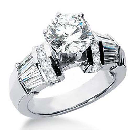 Anello di fidanzamento con diamanti rotondi e baguette da 3.26 carati in oro bianco 14K - harrychadent.it