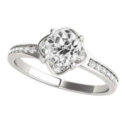Anello di fidanzamento con diamanti rotondi taglio antico, gioielli in oro bianco 3,25 carati