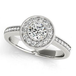 Anello di fidanzamento con diamanti scintillanti Halo 1.35 carati oro bianco 14 carati