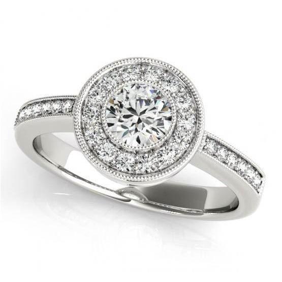 Anello di fidanzamento con diamanti scintillanti Halo 1.35 carati oro bianco 14 carati - harrychadent.it