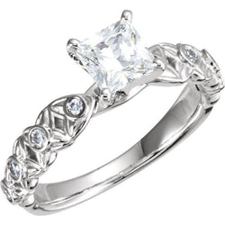 Anello di fidanzamento con diamanti stile vintage 1.65 carati in oro bianco 14K