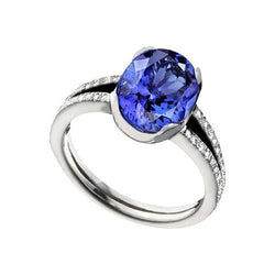 Anello di fidanzamento con diamanti tanzanite ovale da 7 carati in oro bianco 14K
