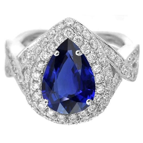 Anello di fidanzamento con doppio alone zaffiro Ceylon e diamanti 6.50 carati - harrychadent.it
