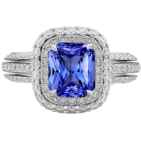 Anello di fidanzamento con doppio alone zaffiro radiante 6 carati diamanti - harrychadent.it