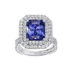 Anello di fidanzamento con doppio anello di diamanti in oro e zaffiro con gambo diviso 4 carati