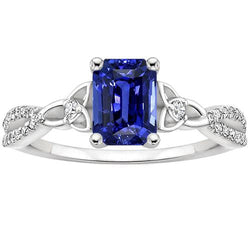 Anello di fidanzamento con gambo diviso in zaffiro blu brillante e diamante 4 carati