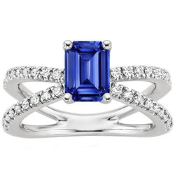 Anello di fidanzamento con gambo diviso zaffiro blu e diamante 4.25 carati