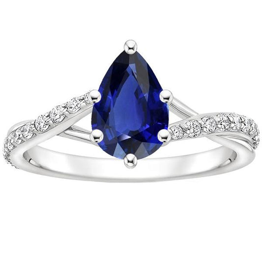 Anello di fidanzamento con gambo diviso zaffiro blu pera e diamanti 3.25 carati - harrychadent.it