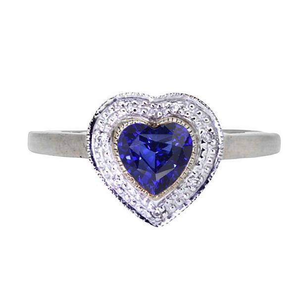 Anello di fidanzamento con gemma Halo Cuore Zaffiro dello Sri Lanka 2 carati - harrychadent.it