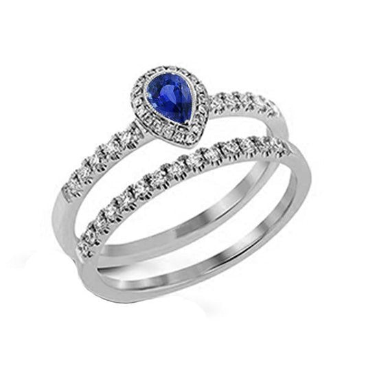 Anello di fidanzamento con gemma Halo Set pera blu zaffiro 2.50 carati - harrychadent.it