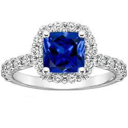 Anello di fidanzamento con gemma di diamante Halo 3.25 carati con zaffiro di Ceylon Nuovo