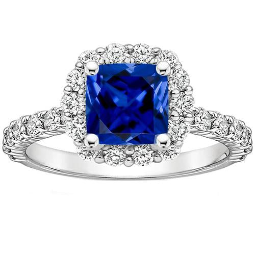 Anello di fidanzamento con gemma di diamante Halo 3.25 carati con zaffiro di Ceylon Nuovo - harrychadent.it