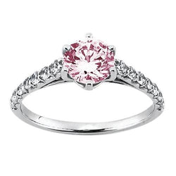 Anello di fidanzamento con gemma di zaffiro rosa rotondo da 2 carati WG 14K