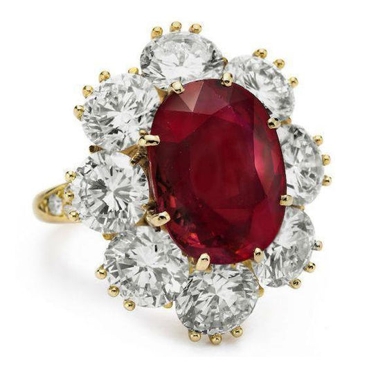 Anello di fidanzamento con granato a taglio ovale e diamanti incastonati a griffe da 7.25 ct - harrychadent.it