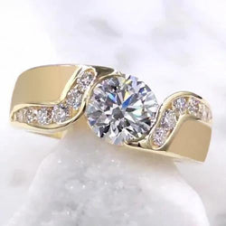 Anello Di Fidanzamento Con Impostazione Di Stile Di Tensione Di 2 Carati Di Gioielli Con Diamanti. Oro
